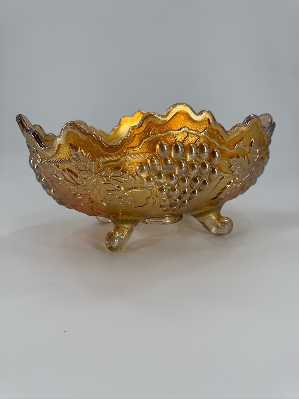 Vintage Northwood Grape & Cable Marigold Carnival Glass Footed Master Bowl